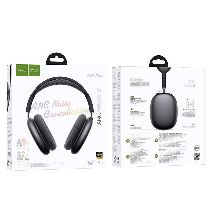 HOCO W65 Plus ANC Noise Reduction Bluetooth Headphones - Black