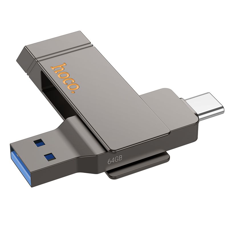HOCO UD15 2-in-1 High Speed Zinc alloy Flash Drive (USB-A & USB-C) - Metal gray