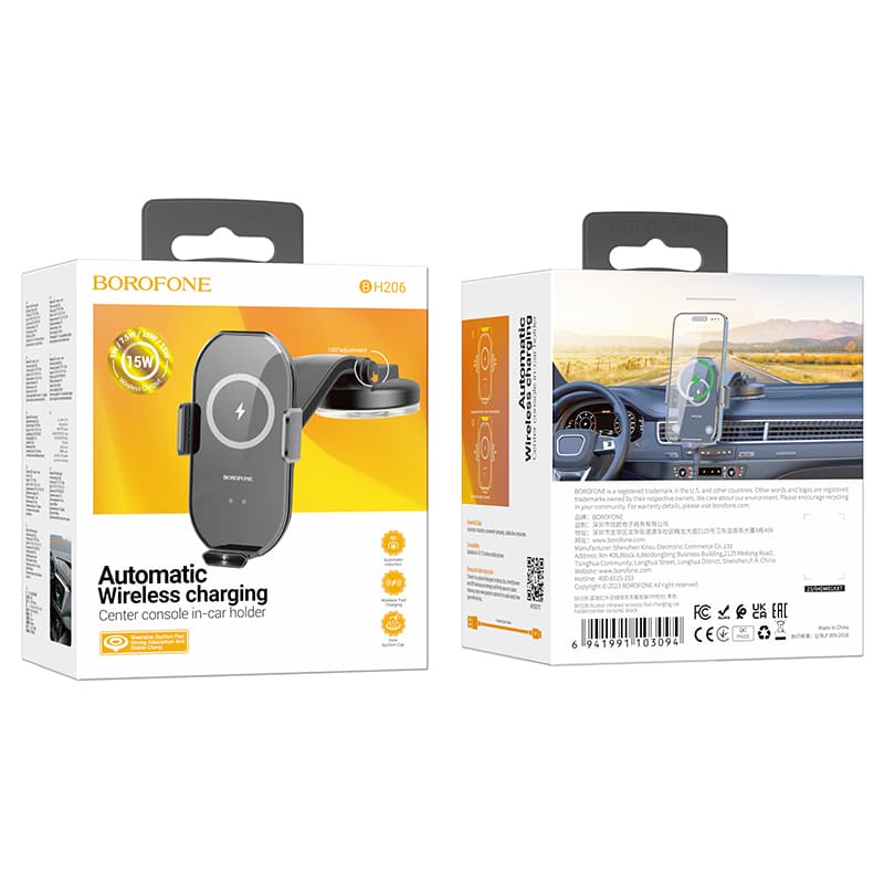 Borofone Rusher Infrared Wireless Fast Charging Car Holder(Center Console) - Black