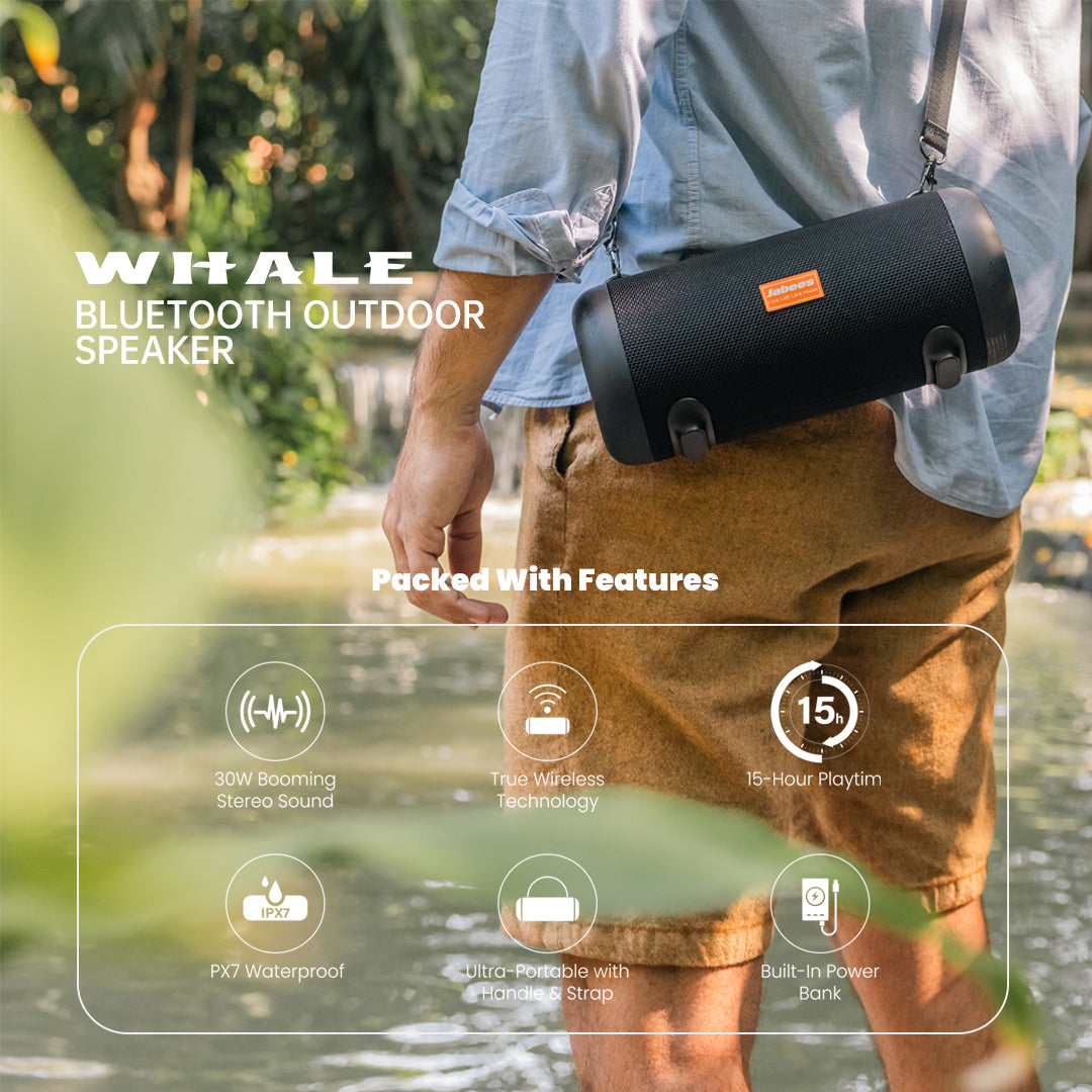 Jabees WHALE 30W Portable Waterproof Bluetooth Outdoor Speaker - Black