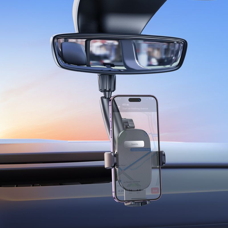 Hoco H17 Waves Rear view Mirror Car Holder DUAL Axis Design- Black