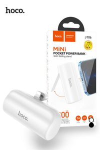 Thumbnail for Hoco 5000mAh Mini Compact Power Bank With Lightning Connector + Kick Stand - White