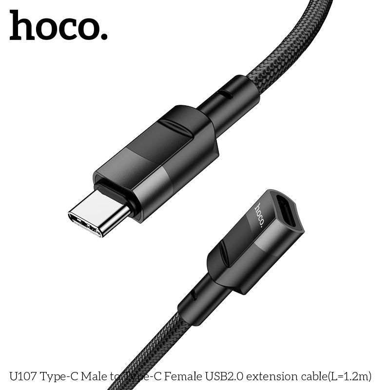 Hoco U107 USB-C Extension Cable  Braided 120cm (1.2m) - Black