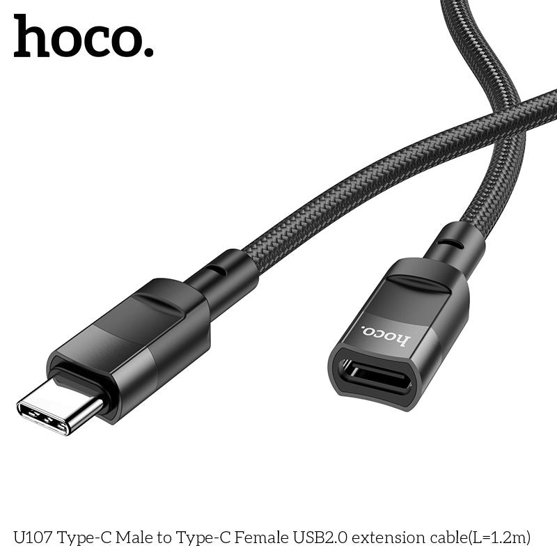 Hoco U107 USB-C Extension Cable  Braided 120cm (1.2m) - Black