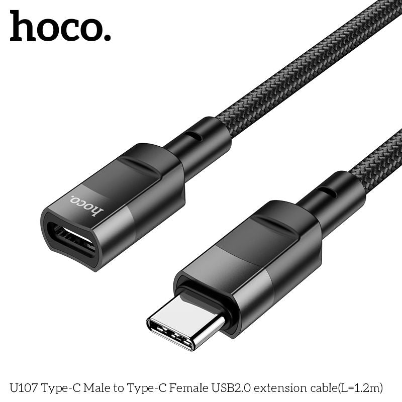 Hoco U107 USB-C Extension Cable  Braided 120cm (1.2m) - Black