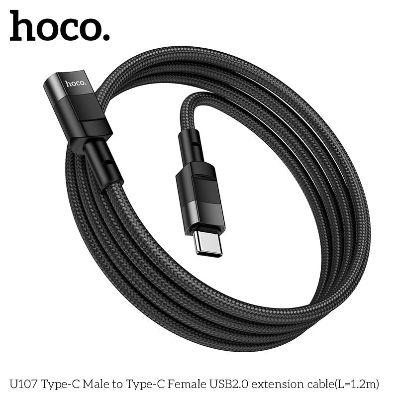 Hoco U107 USB-C Extension Cable  Braided 120cm (1.2m) - Black