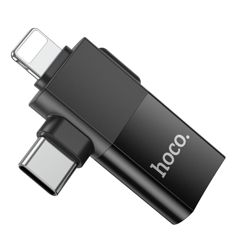 Hoco UA17 Lightning Male + USB-C Male to USB Female DUAL Adapter - Black