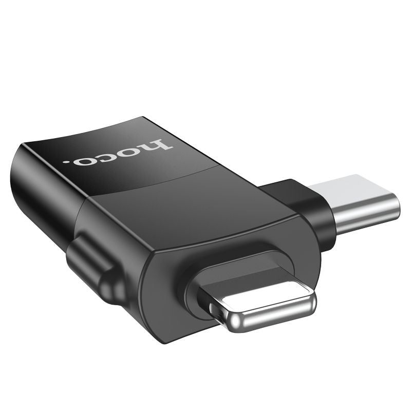 Hoco UA17 Lightning Male + USB-C Male to USB Female DUAL Adapter - Black