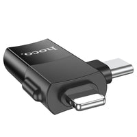 Thumbnail for Hoco UA17 Lightning Male + USB-C Male to USB Female DUAL Adapter - Black
