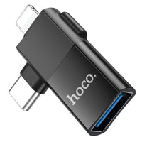 Thumbnail for Hoco UA17 Lightning Male + USB-C Male to USB Female DUAL Adapter - Black