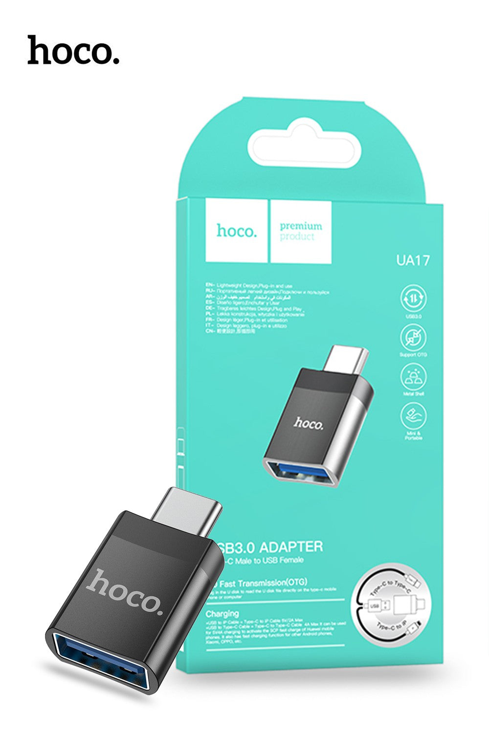 Hoco UA17 USB-C Male to USB-A Female OTG Adapter - Black