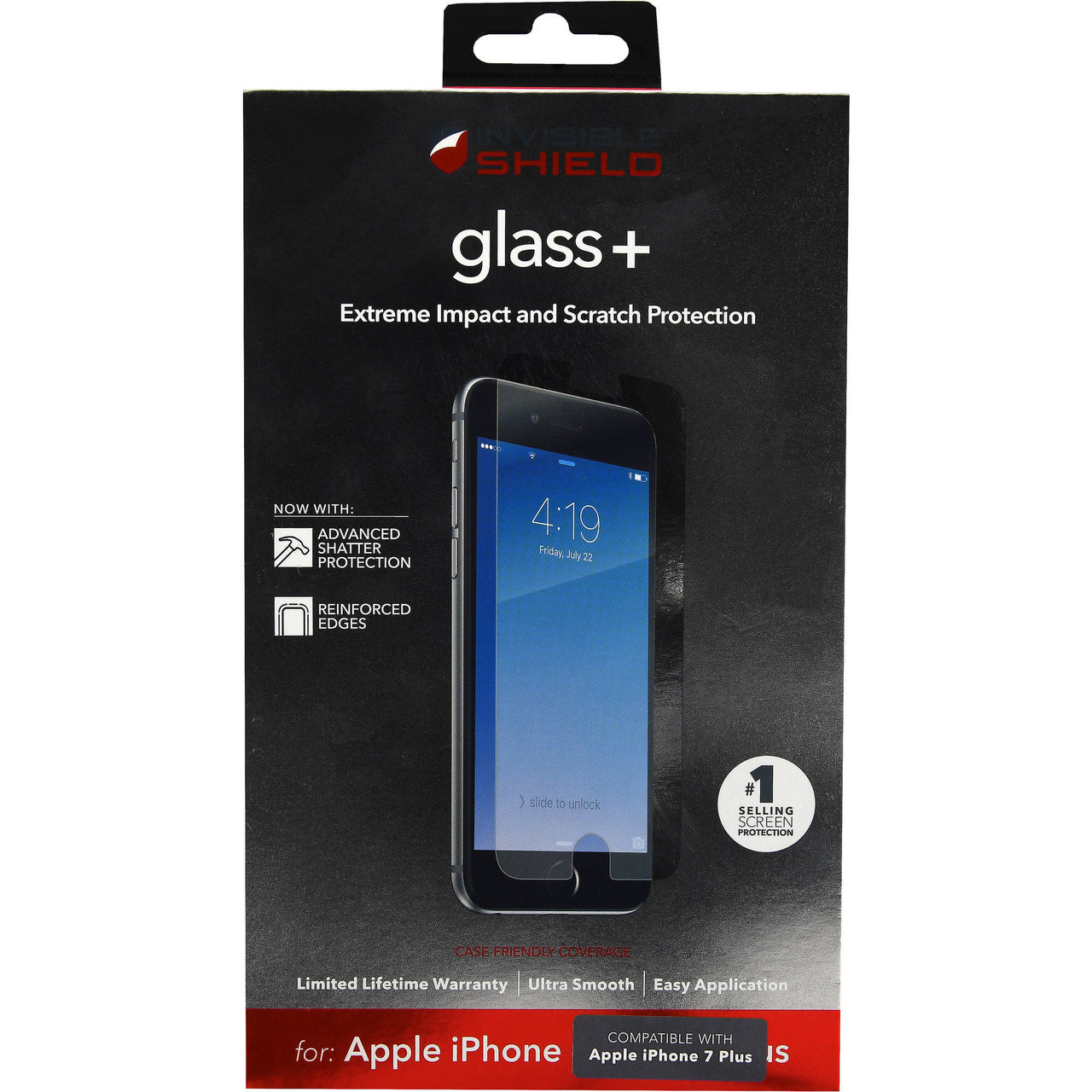 ZAGG InvisibleShield Glass+ Screen Protector – For iPhone 7 Plus, iPhone 6s Plus, iPhone 6 Plus