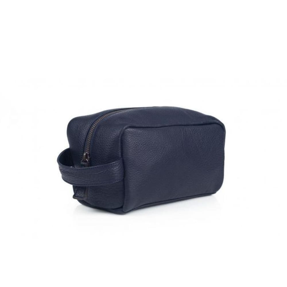 Leather United Unisex Dopp Toiletry Kit Bag - Navy Blue (Genuine Leather)