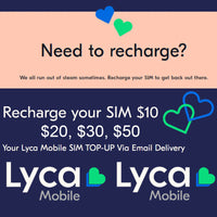 Thumbnail for Recharge for LycaMobile $20 EMAIL/MESSAGE DELIVERY LYCA TOPUP Credit