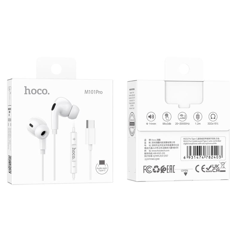 Hoco M101 Pro Crystal USB-C Handsfree - White