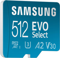 Thumbnail for Samsung EVO Select Micro SD + Adapter SDXC 512GB 130MB/s for 4K UHD UHS-I, U3, A2, V30
