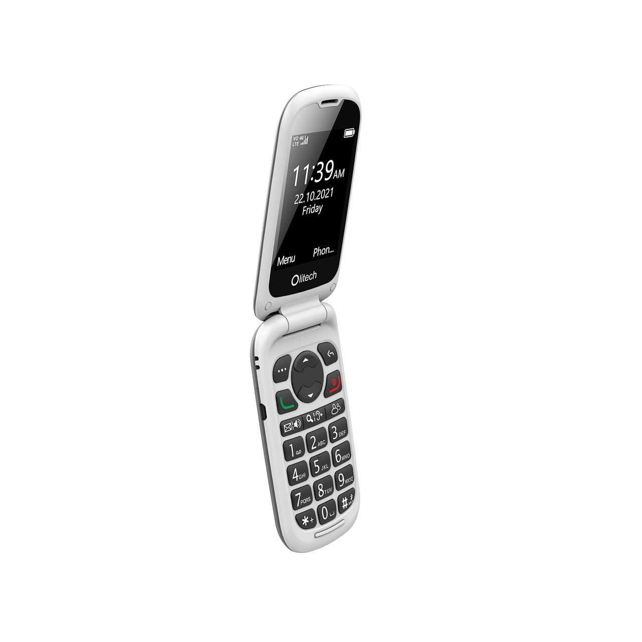 Olitech Easy Flip2 4G Seniors Phone: Big Buttons, GPS Location, Amplified Volume, Emergency Key - Black/White