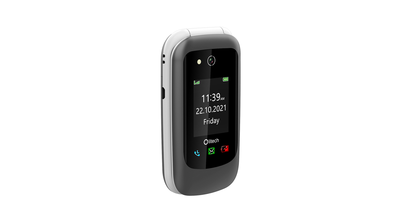 Olitech Easy Flip2 4G Seniors Phone: Big Buttons, GPS Location, Amplified Volume, Emergency Key - Black/White