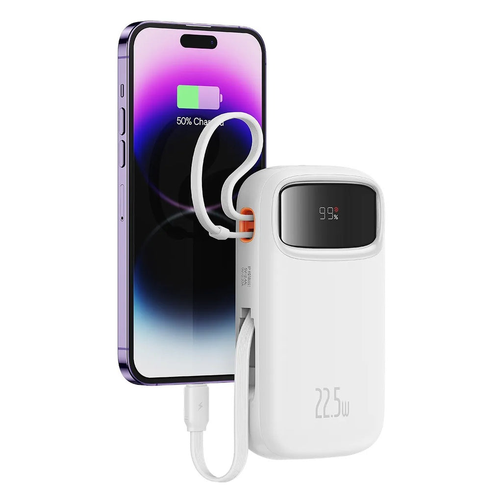 Baseus Qpow2 Dual-Cable Digital Display Fast Charge Power Bank 20000mAh 22.5W - White