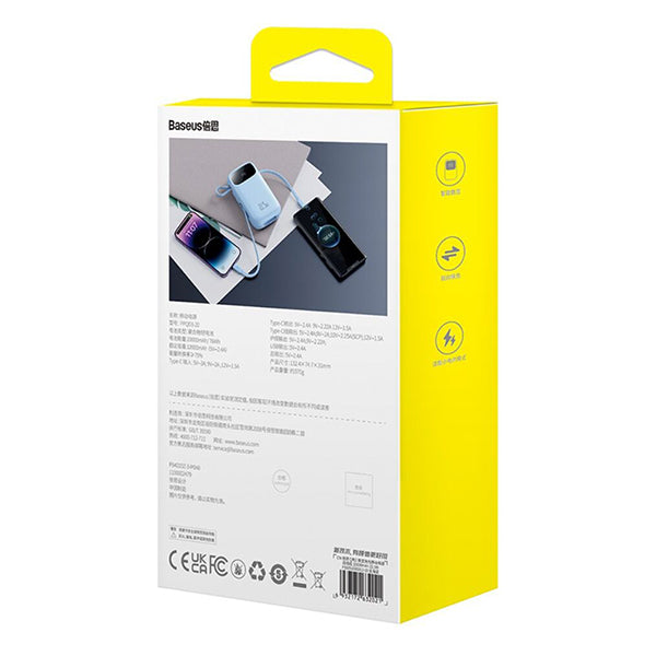 Baseus Qpow2 Dual-Cable Digital Display Fast Charge Power Bank 20000mAh 22.5W - Blue