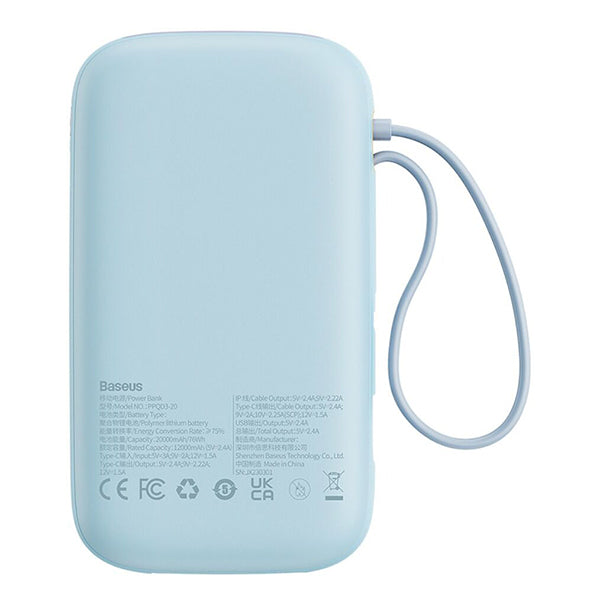 Baseus Qpow2 Dual-Cable Digital Display Fast Charge Power Bank 20000mAh 22.5W - Blue