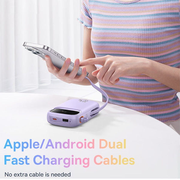 Baseus Qpow2 Dual-Cable Digital Display Fast Charge Power Bank 20000mAh 22.5W - Purple