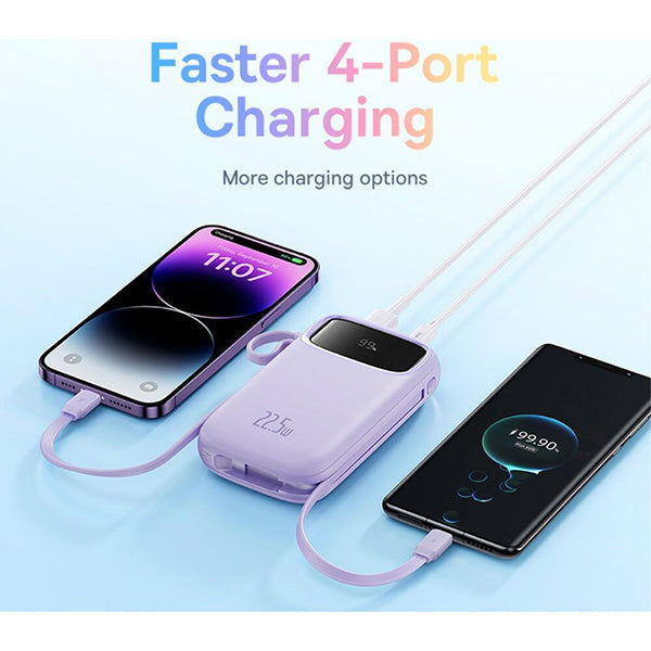 Baseus Qpow2 Dual-Cable Digital Display Fast Charge Power Bank 20000mAh 22.5W - Purple