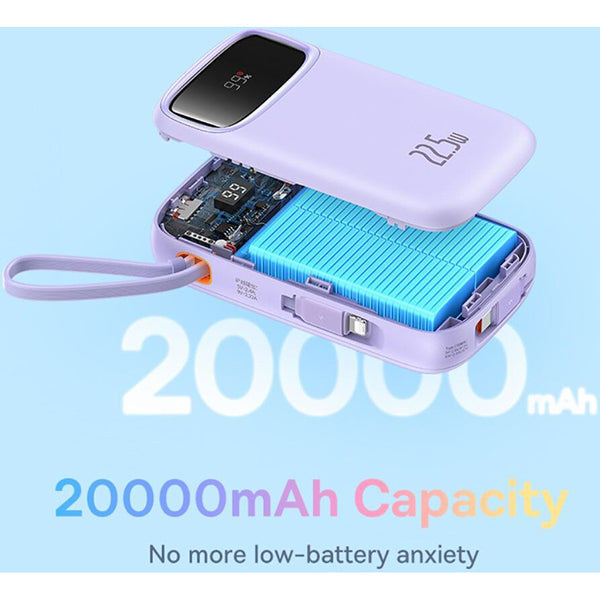 Baseus Qpow2 Dual-Cable Digital Display Fast Charge Power Bank 20000mAh 22.5W - Purple