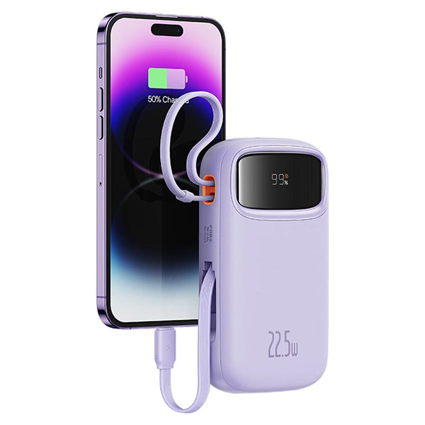 Baseus Qpow2 Dual-Cable Digital Display Fast Charge Power Bank 20000mAh 22.5W - Purple