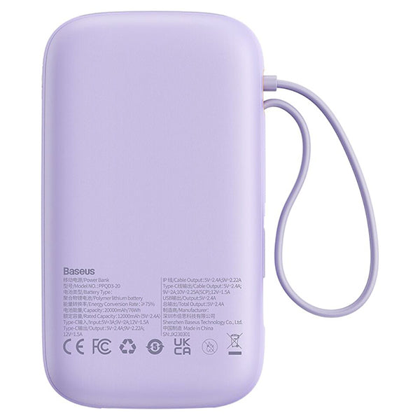 Baseus Qpow2 Dual-Cable Digital Display Fast Charge Power Bank 20000mAh 22.5W - Purple