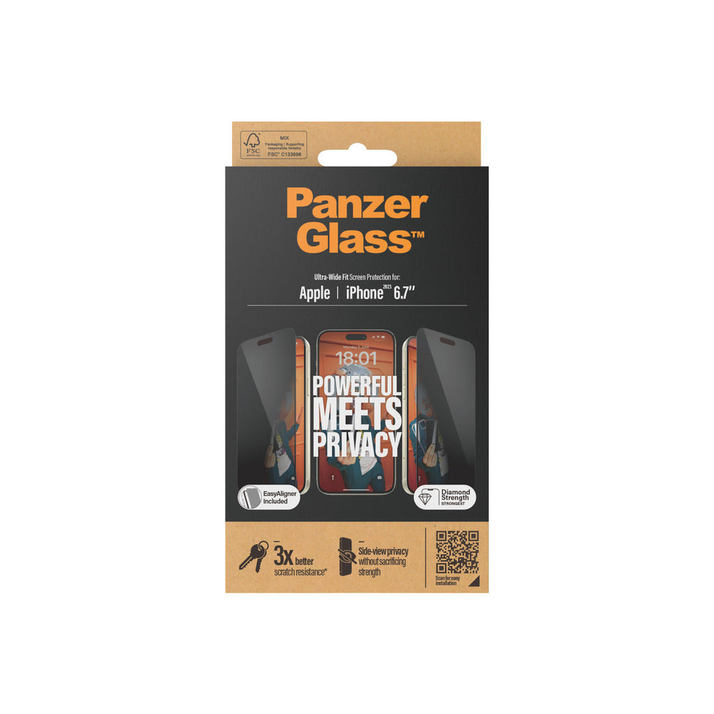 PanzerGlass Privacy Ultra Wide Fit Screen Protector with EasyAligner for iPhone 15 Plus