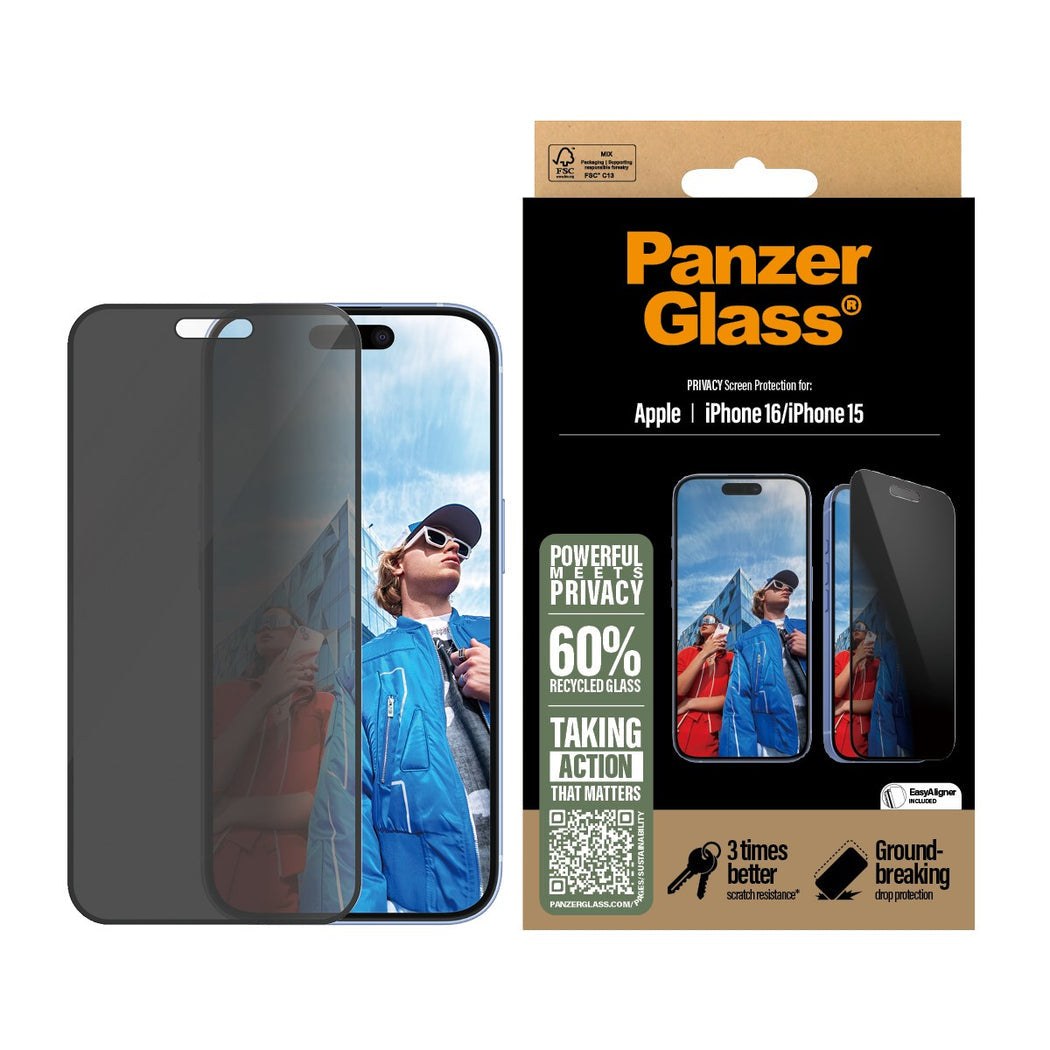 PanzerGlass Ultra-Wide Fit Privacy Screen Protector For iPhone 16 / 15