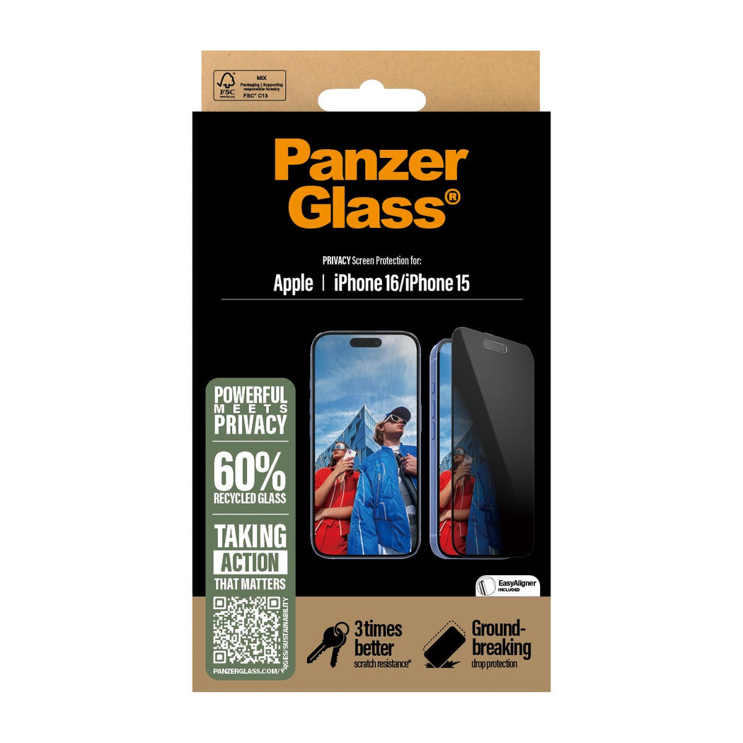 PanzerGlass Ultra-Wide Fit Privacy Screen Protector For iPhone 16 / 15