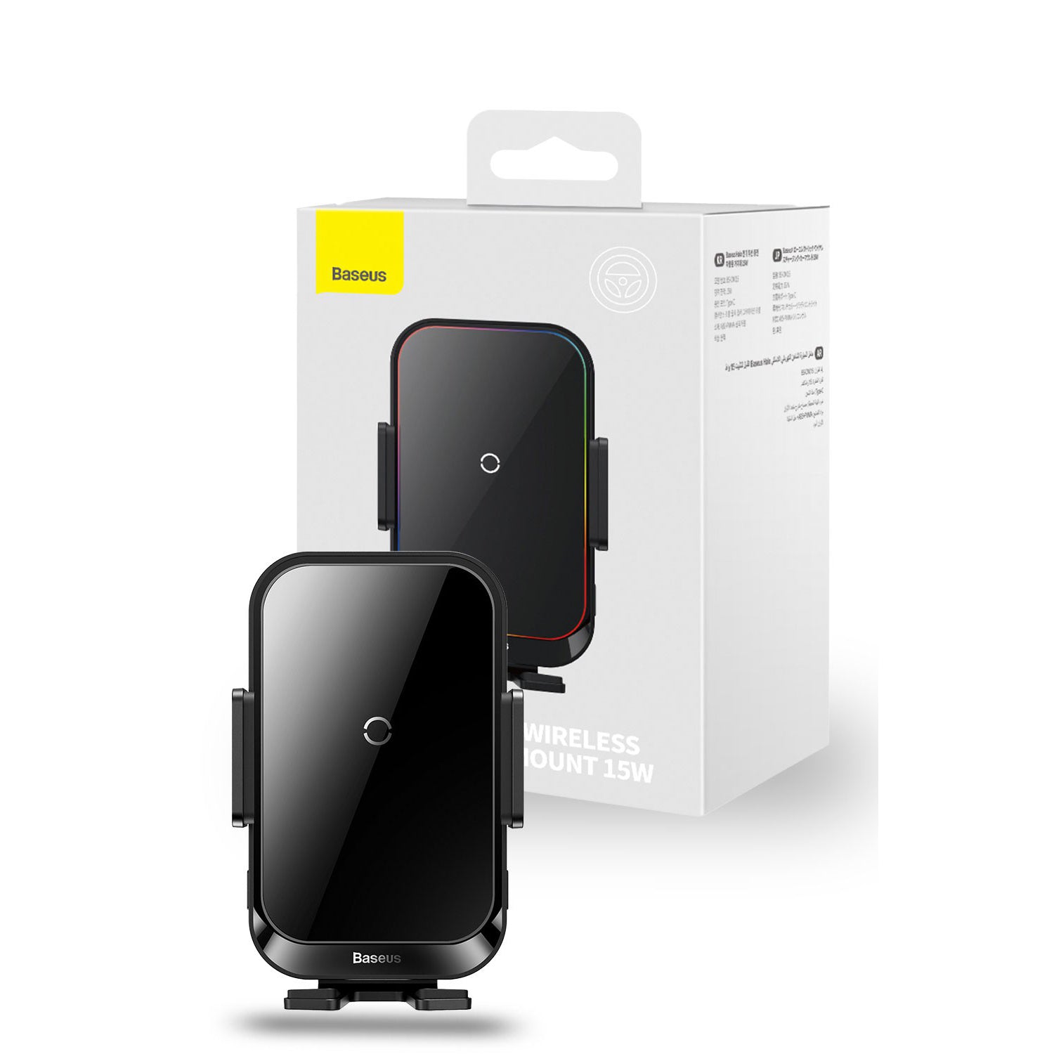 Baseus Car Phone Holder with Halo +  15W Wireless Charging | Mount - Black