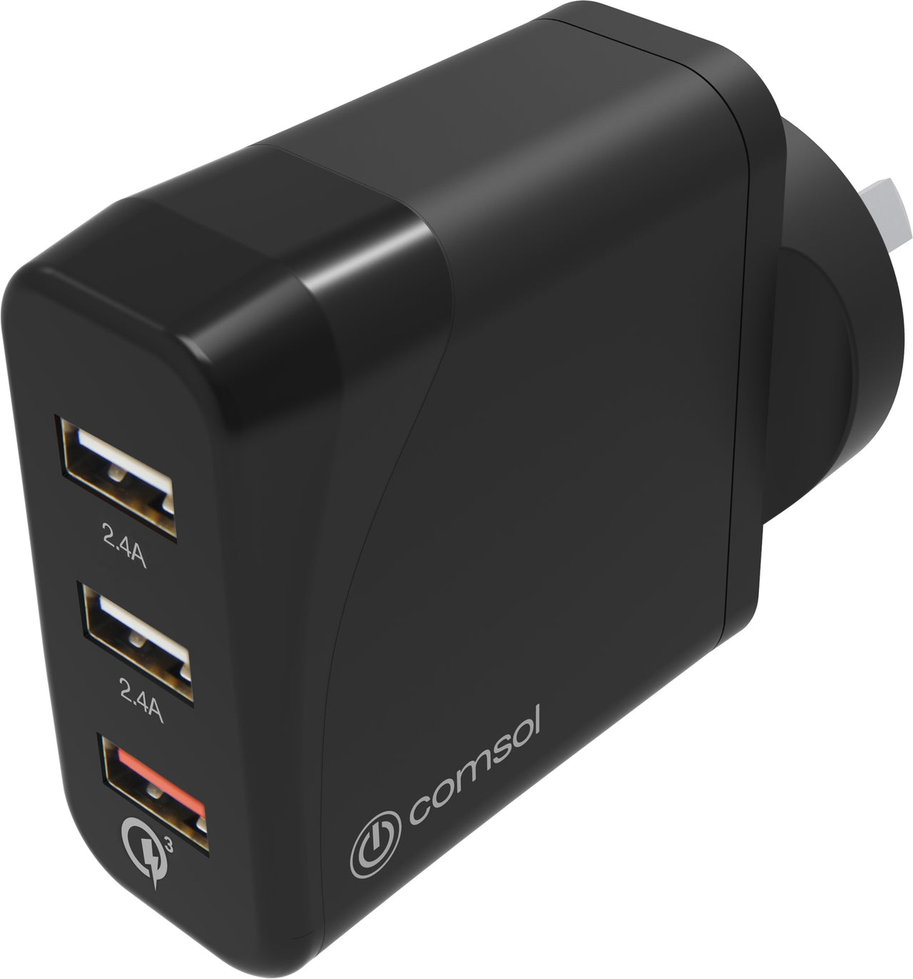 Comsol 3 Port USB Wall Charger with QC 3.0 (30W) - Black