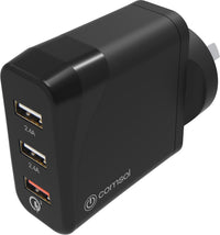 Thumbnail for Comsol 3 Port USB Wall Charger with QC 3.0 (30W) - Black
