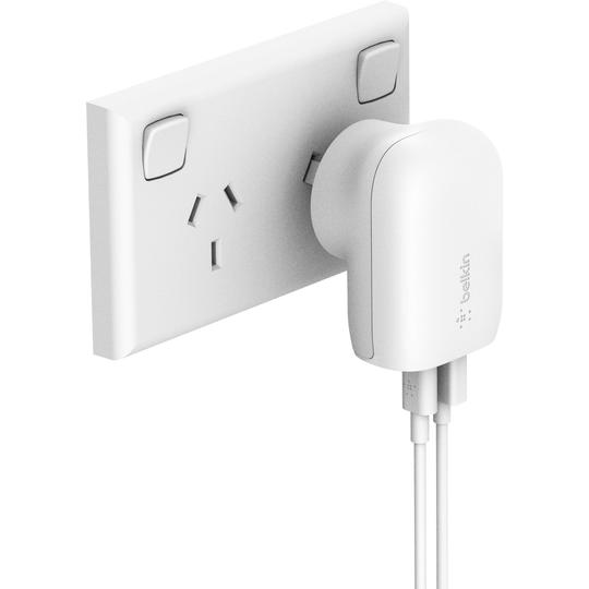 Belkin 20W USB-C PD + 12W USB-A Wall Charger-Universally compatible - White
