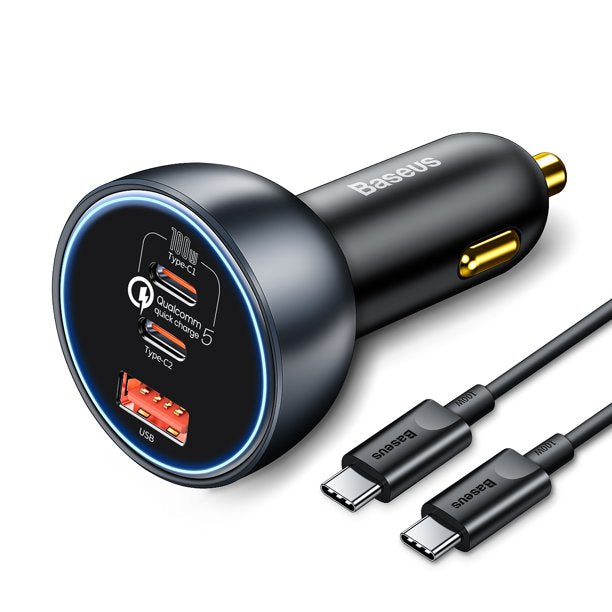 Baseus 160W Car Charger USB Type C QC 5.0 Fast Charging For iPhone 14 Pro Laptop Macbook + Cable