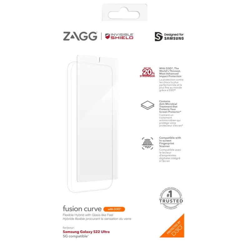 InvisibleShield Fusion D3O Screen Protector for Samsung Galaxy S22 Ultra (6.8) - Clear