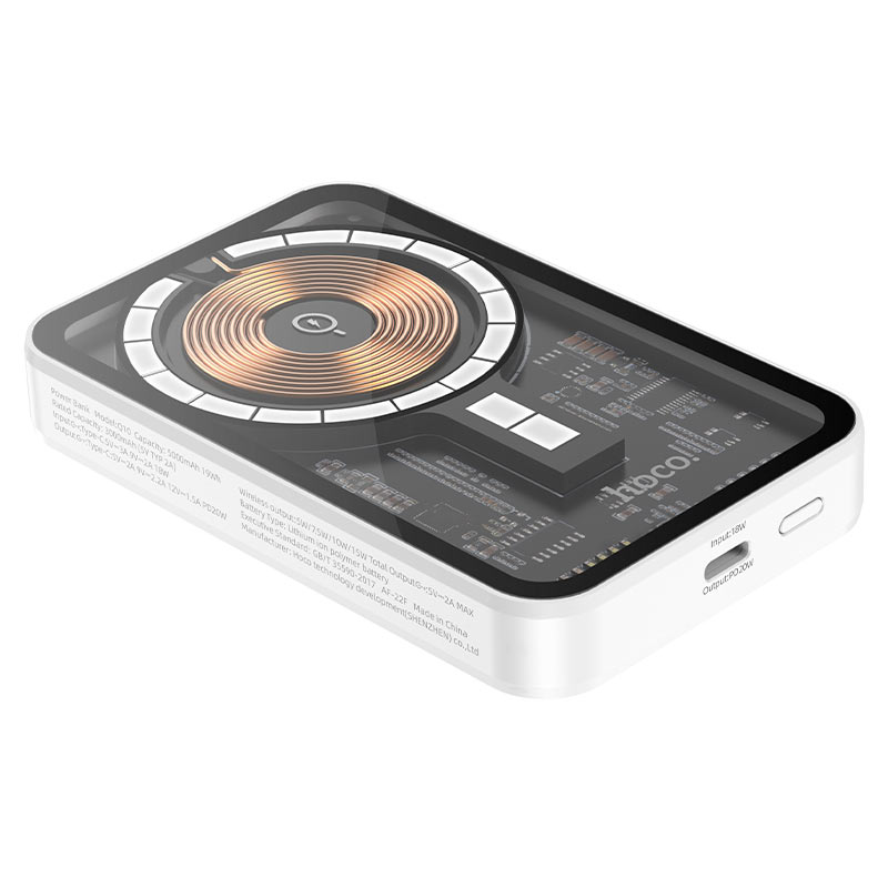 Hoco Q10 20W 5000mAh Magnetic Wireless Charger Power Bank - Transparent / White