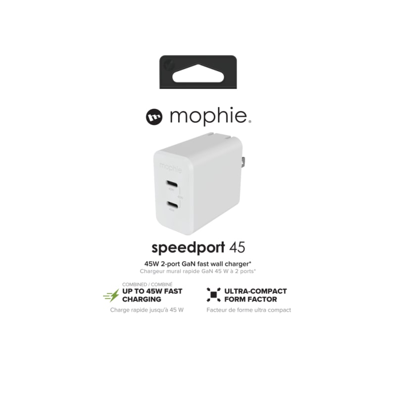 Mophie GaN Power Adaptor USB-C PD Dual 45W - White