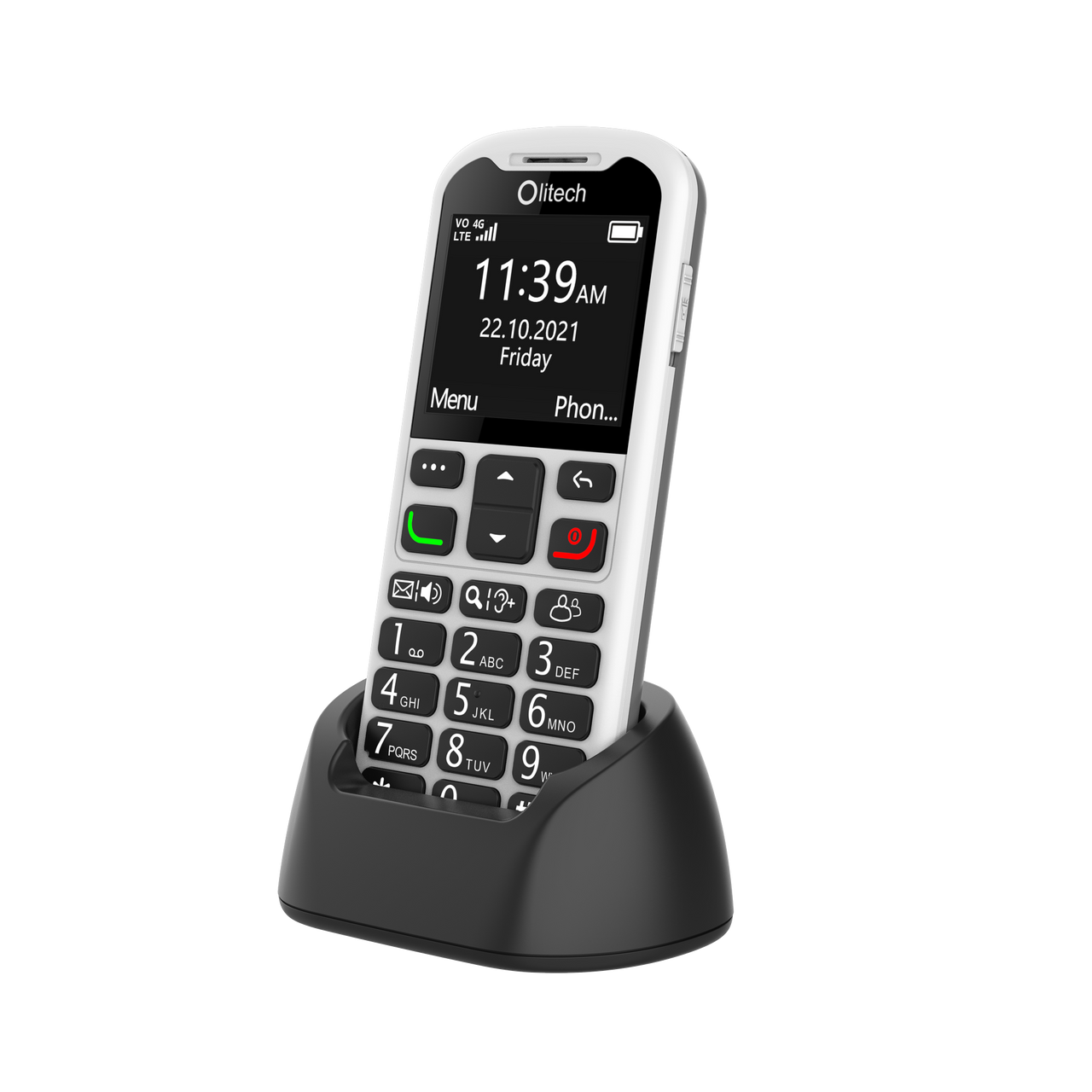 Olitech EasyMate 2 Seniors 4G Phone - Big Buttons, GPS Location, Amplified Volume - Black/White