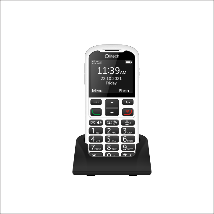 Olitech EasyMate 2 Seniors 4G Phone - Big Buttons, GPS Location, Amplified Volume - Black/White