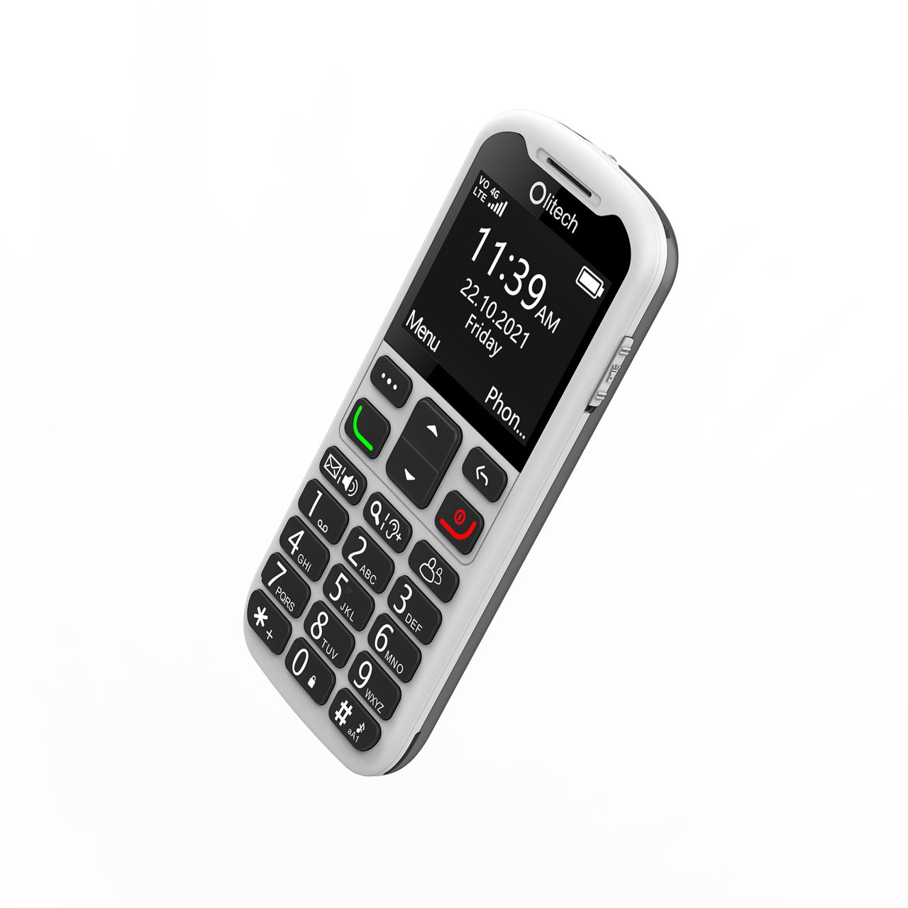 Olitech EasyMate 2 Seniors 4G Phone - Big Buttons, GPS Location, Amplified Volume - Black/White
