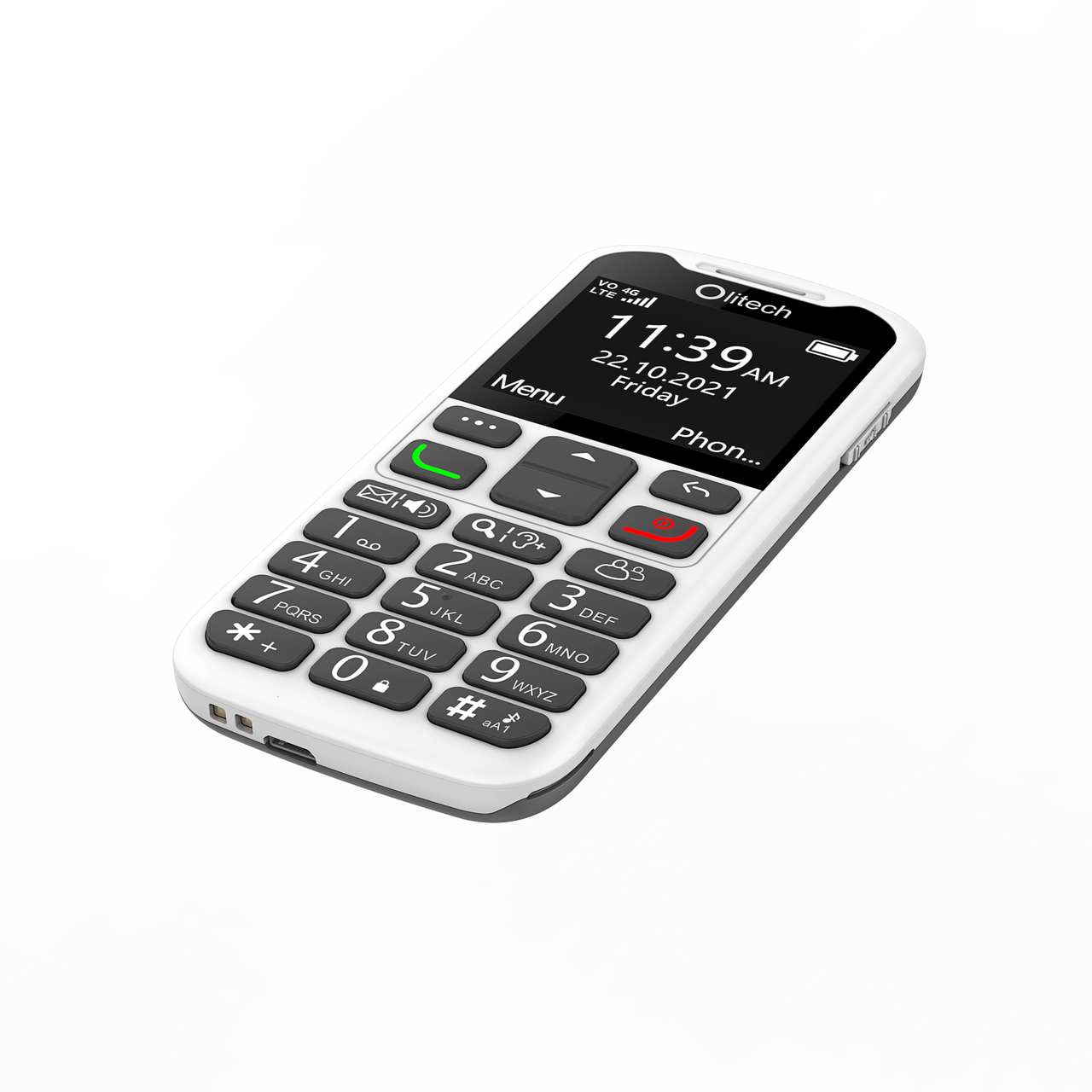 Olitech EasyMate 2 Seniors 4G Phone - Big Buttons, GPS Location, Amplified Volume - Black/White
