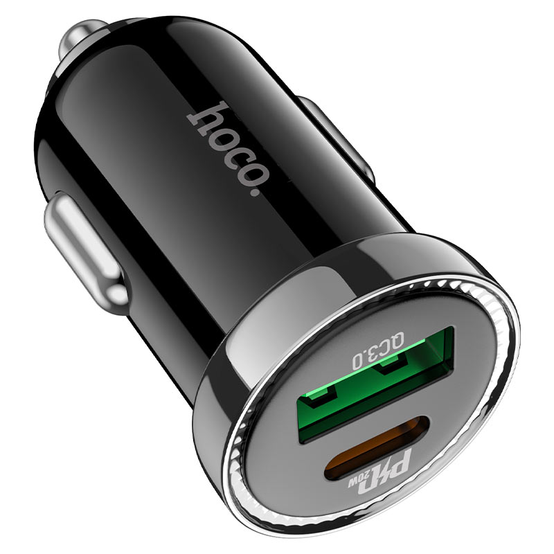 Hoco PD 20W MINI Car Charger with USB-C to Lightning Cable Set |QC3.0| Z44 - Black