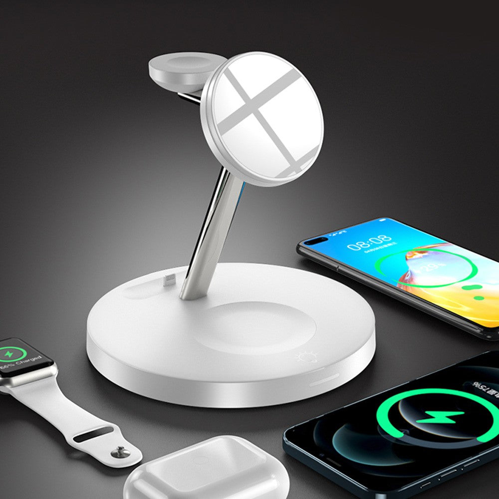 iQuick 4 in 1 Magnetic Wireless Charger With LED Ambient Light for iPhone, Airpod, iWatch - White (i