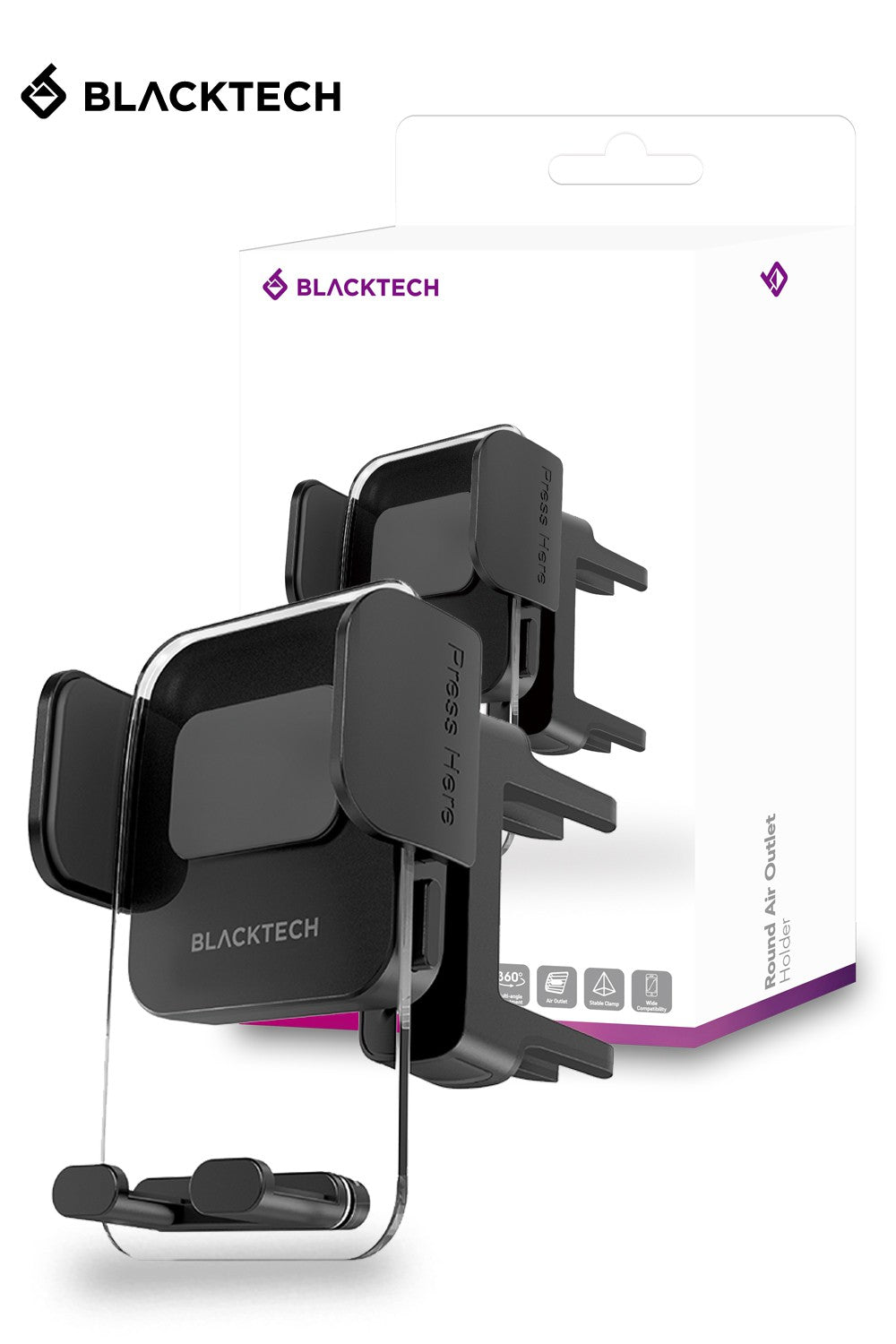 Blacktech Round Car Air Vent Cradle Mount Mobile Phone Holder - Black