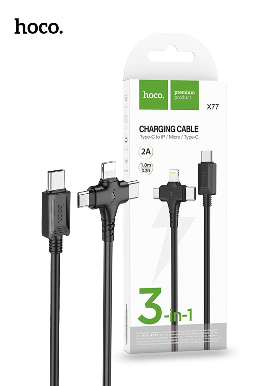 Hoco X77 3 in 1 USB-C to Lightning, USB-C, Micro-USB Charging Cable iPhone / Samsung / Andriod - 1M