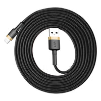 Thumbnail for Baseus Cafule Fast Charge USB-A to Lightning Data Charging Cable for iPhone 2M - Black/Gold